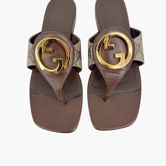 Gucci Blondie GG Flat Thong Sandals Beige Monogram Leather Size 37 US 7 Women - Picture 4 of 15